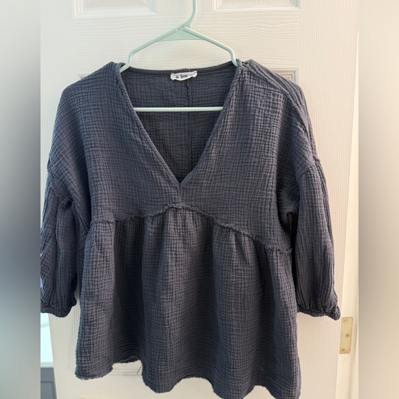 In Loom Grey Mixed Woven Peplum Top - Picture 2 of 6